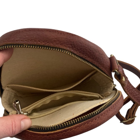Portland Leather Nutmeg  Circle Crossbody Bag with Pebbled Leather 7” - Picture 12 of 13
